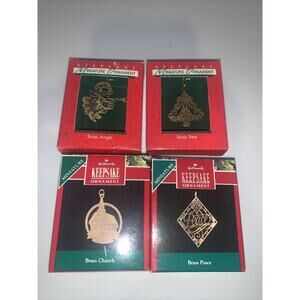 Lot of 4 Hallmark Keepsake Miniature Brass Ornaments 1988-91 NIB. Box 5